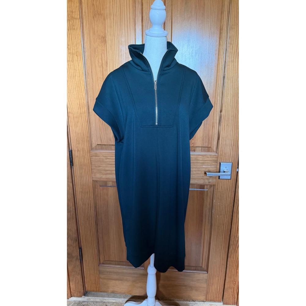 SSYS The Label Green Ponte Half Zip Midi Dress Short Sleeve L